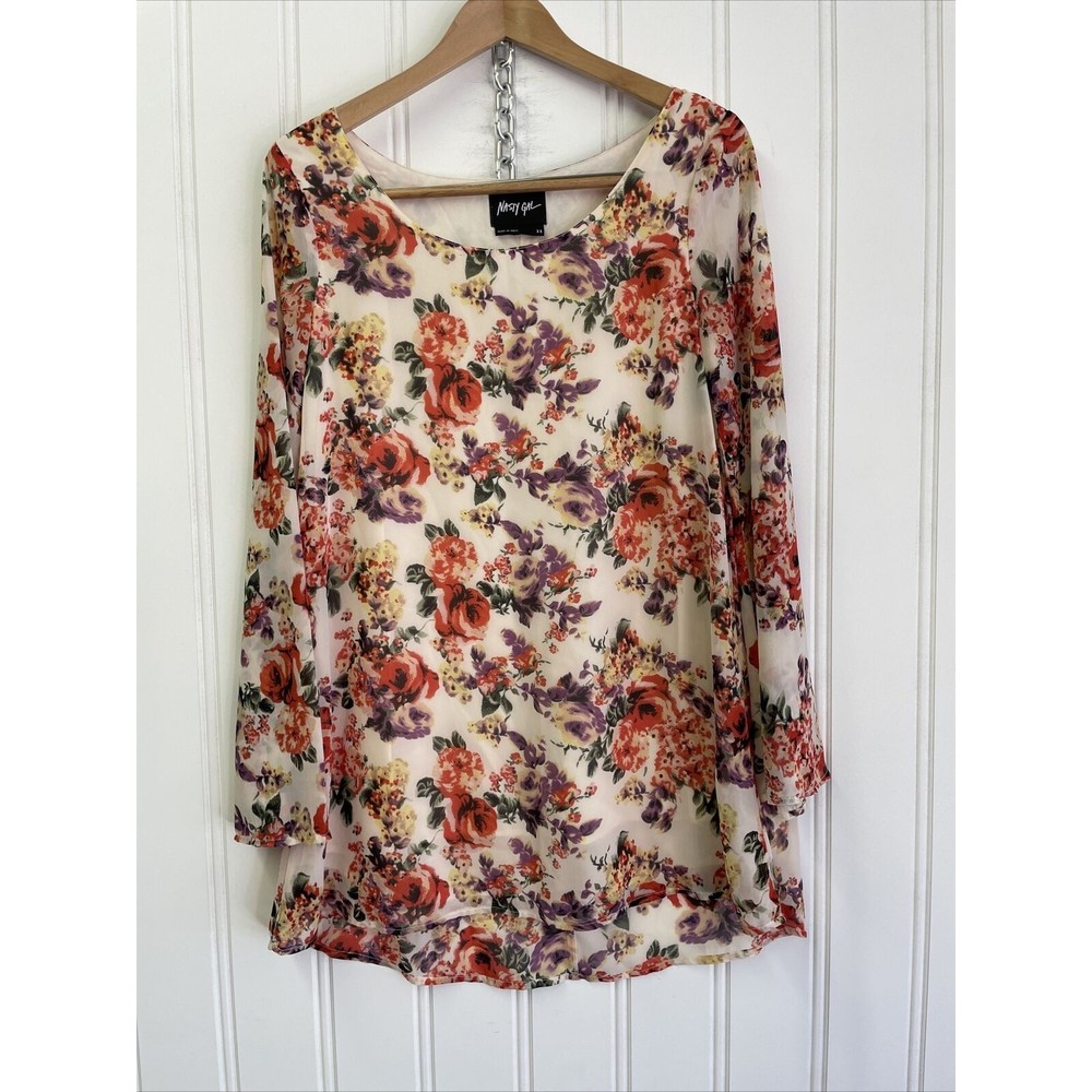 Nasty Gal Long‎ Sleeve Maxi Tea Dress Floral Sz XS Boho